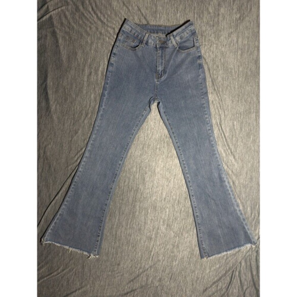 Y2K Bell Bottom Biker Moto Flare Jeans Grunge Bratz Sz Medium NWOT Frayed Hem